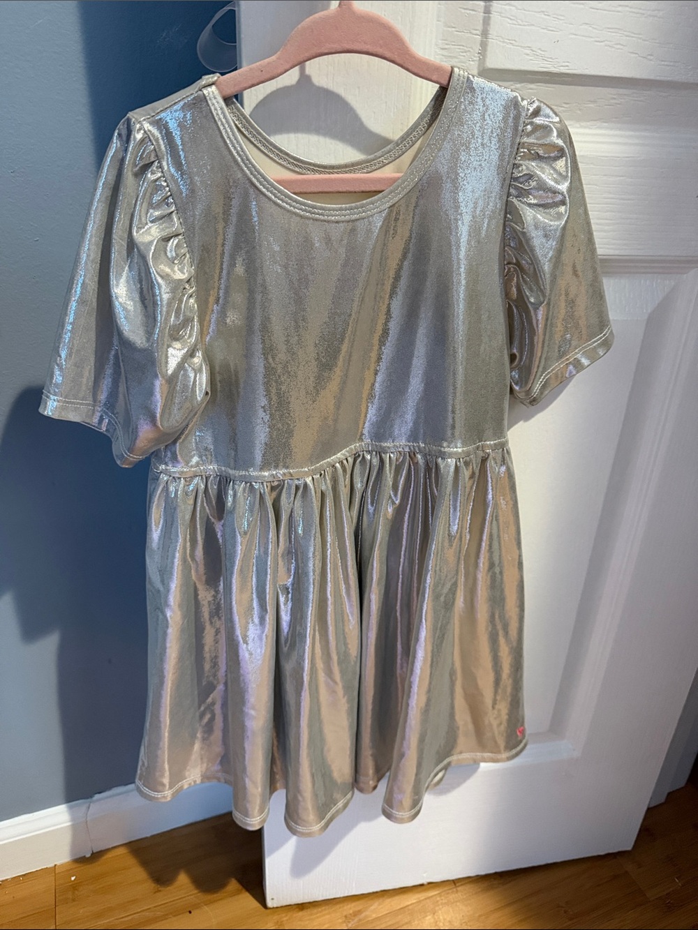 Pink Chicken Metallic Silver Short Sleeve Dress Top